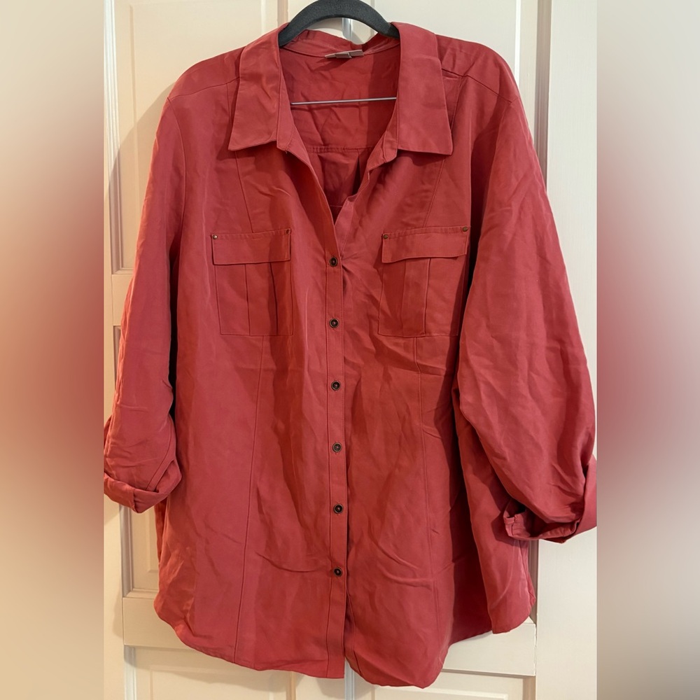 Roz & Ali Women’s Plus Coral Button Down Blouse Sz 3X